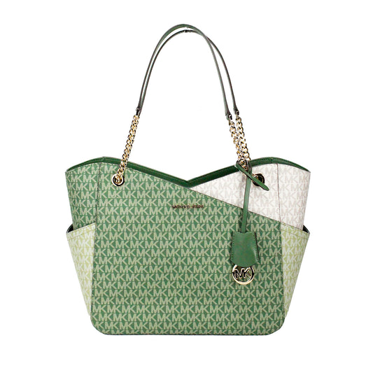 Michael Kors Jet Set Large Fern Green X Cross Chain Shoulder Tote Handbag