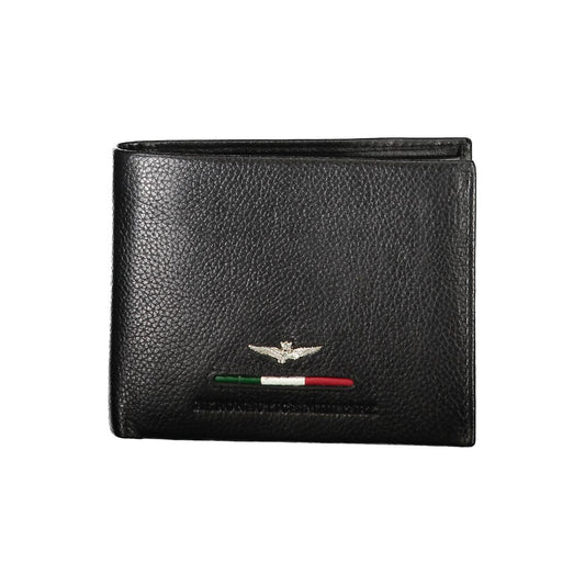 Aeronautica Militare Elegant Black Leather Two-Compartment Wallet