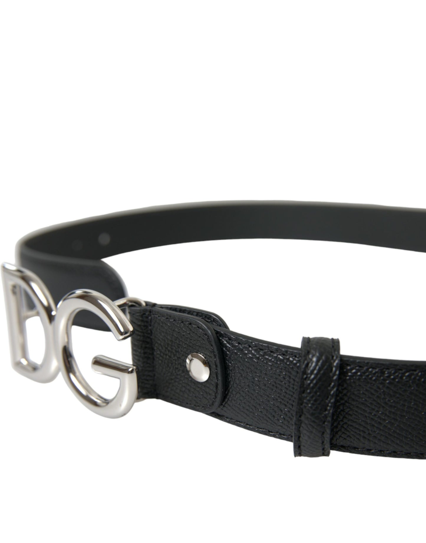 Dolce & Gabbana Elegant Black Leather Waist Belt with Logo Buckle