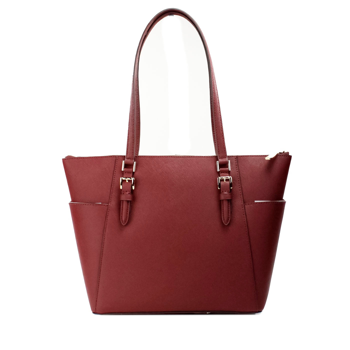 Michael Kors Charlotte Dark Cherry Large Leather Top Zip Tote Bag Purse