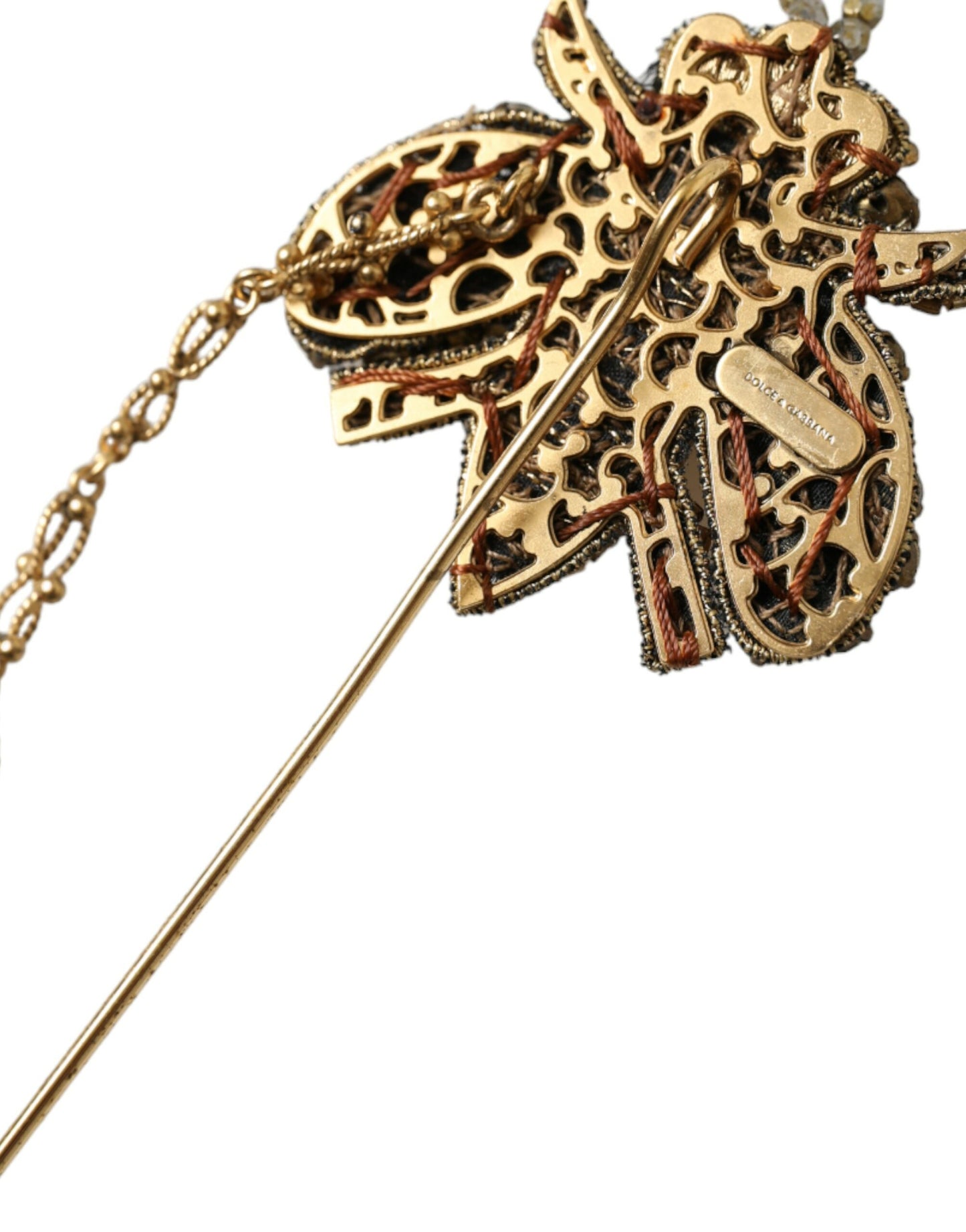 Dolce & Gabbana Crystal Embellished Gold Tone Bee Lapel Pin