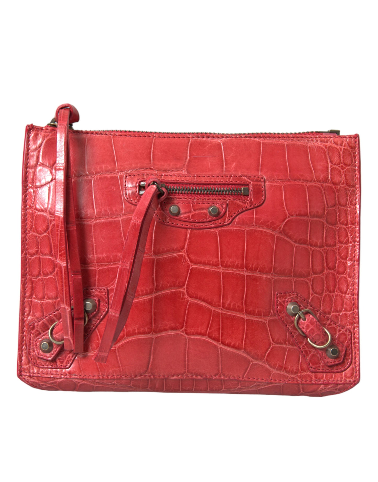 Balenciaga Exotic Red Alligator Leather Clutch