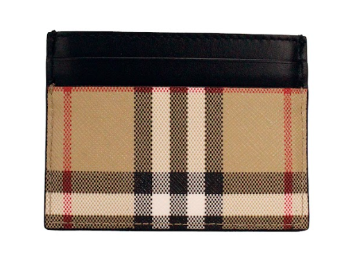 Burberry Sandon Black Canvas Check Printed Leather Slim Card Case Wallet