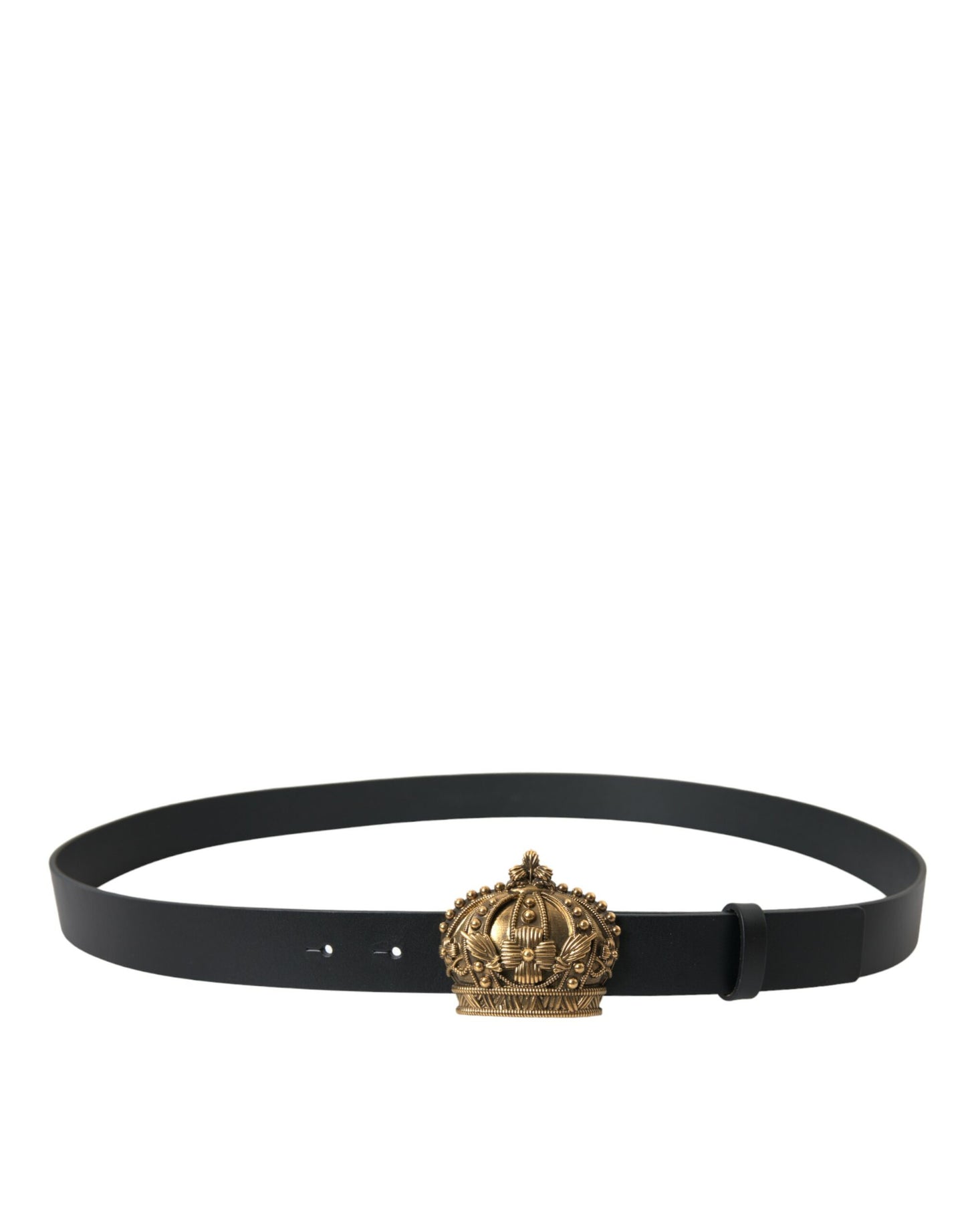 Dolce & Gabbana Black Leather Gold Crown Metal Buckle Belt