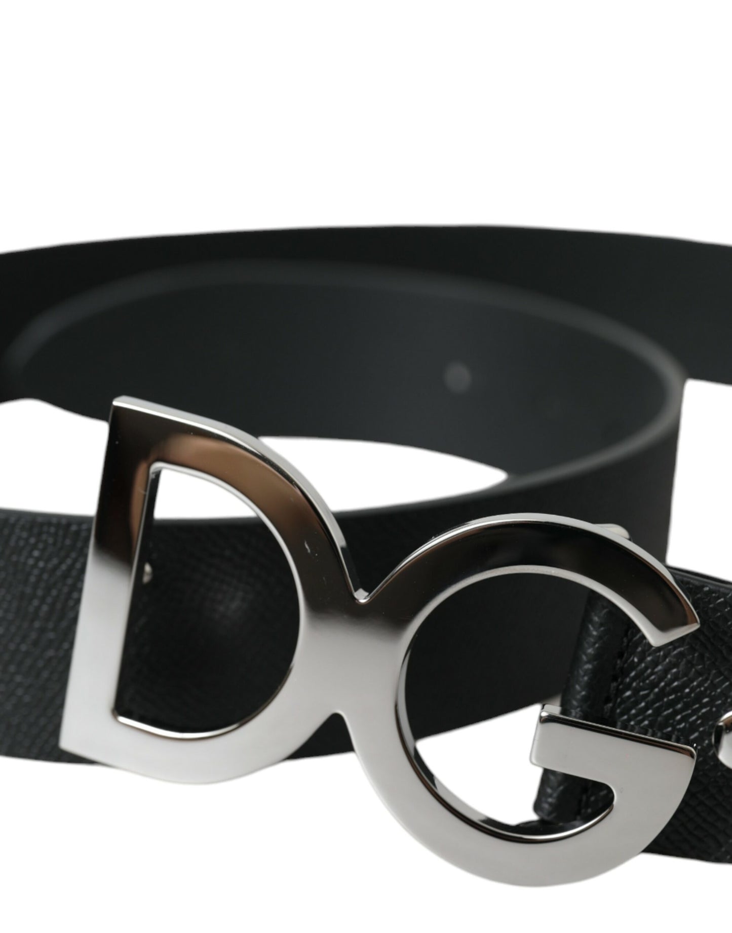 Dolce & Gabbana Black Leather Silver Logo Metal Buckle Belt