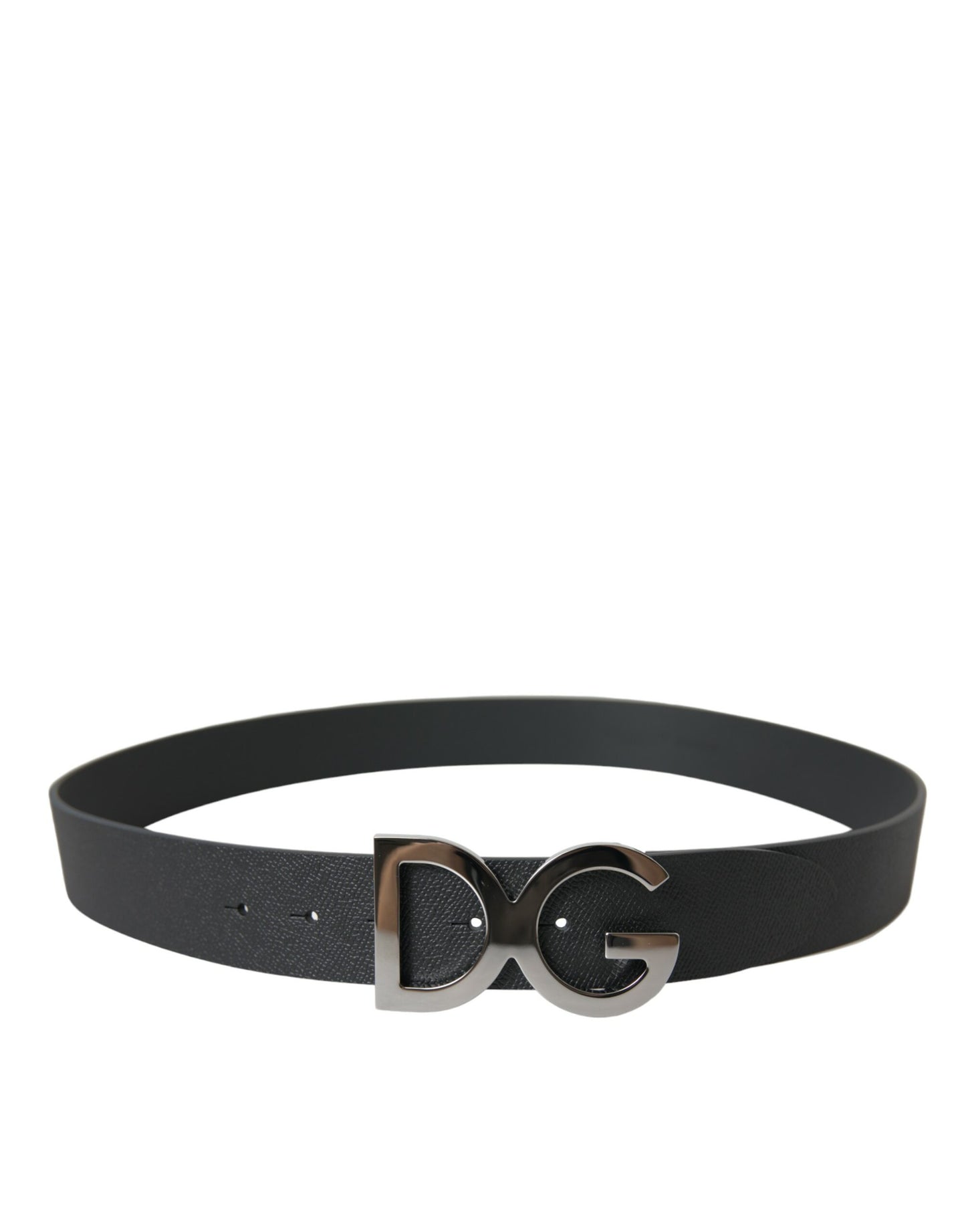 Dolce & Gabbana Black Leather Silver Logo Metal Buckle Belt