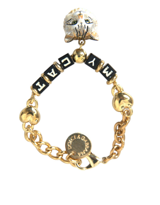 Dolce & Gabbana Gold Tone Brass Chain MY CAT Heart Bracelet