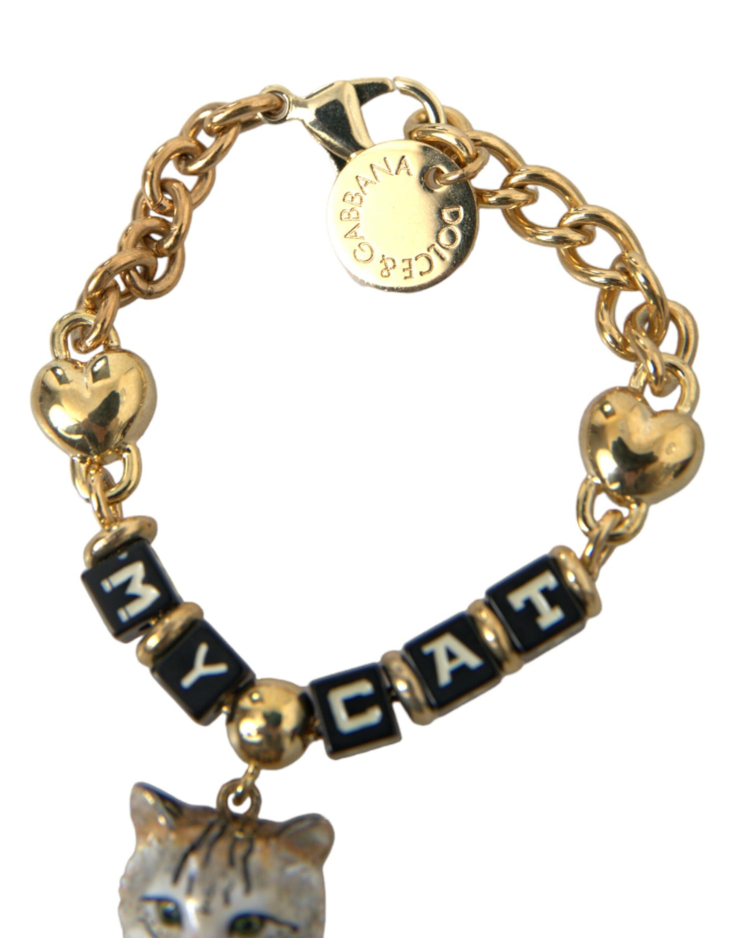 Dolce & Gabbana Gold Tone Brass Chain MY CAT Heart Bracelet