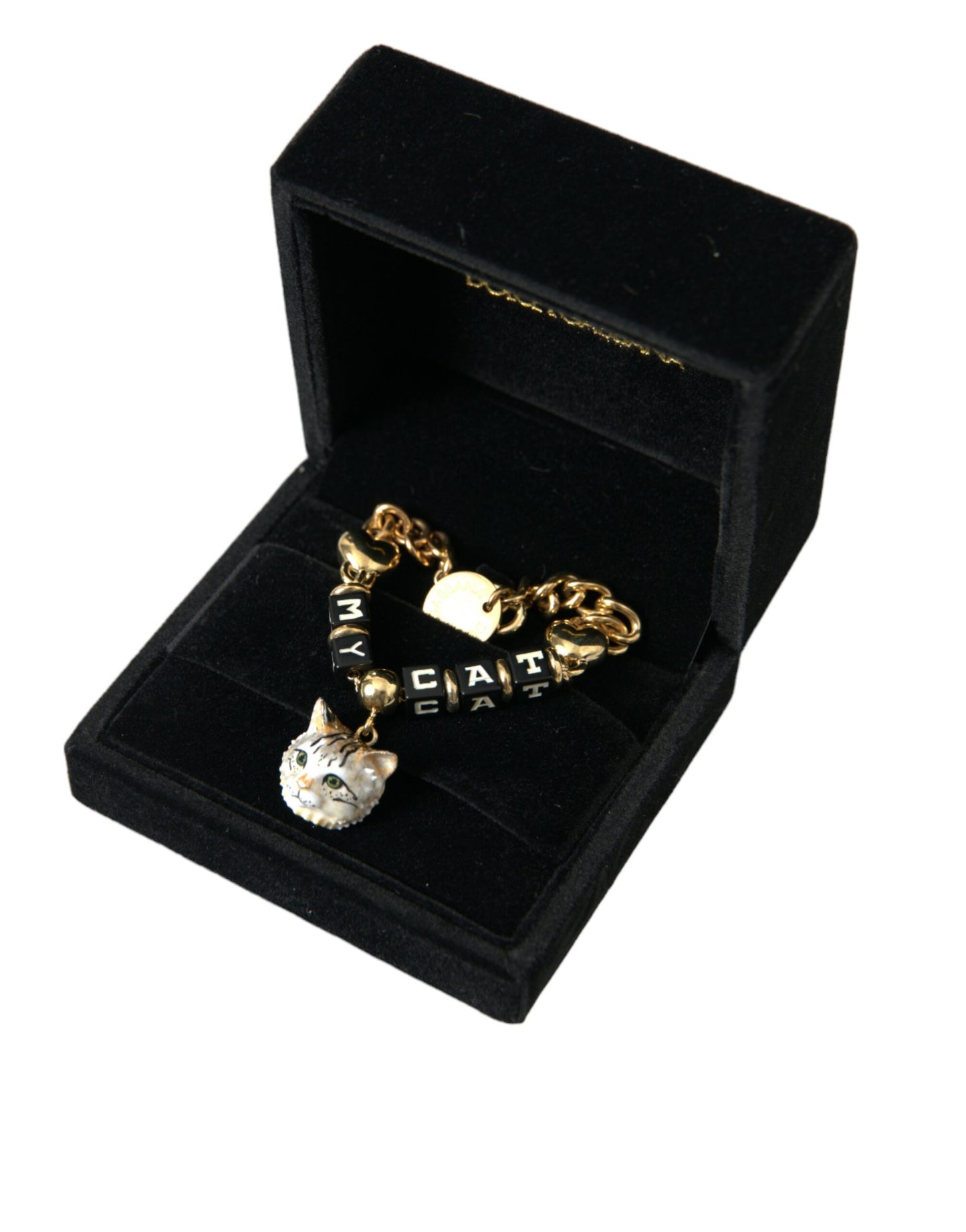 Dolce & Gabbana Gold Tone Brass Chain MY CAT Heart Bracelet