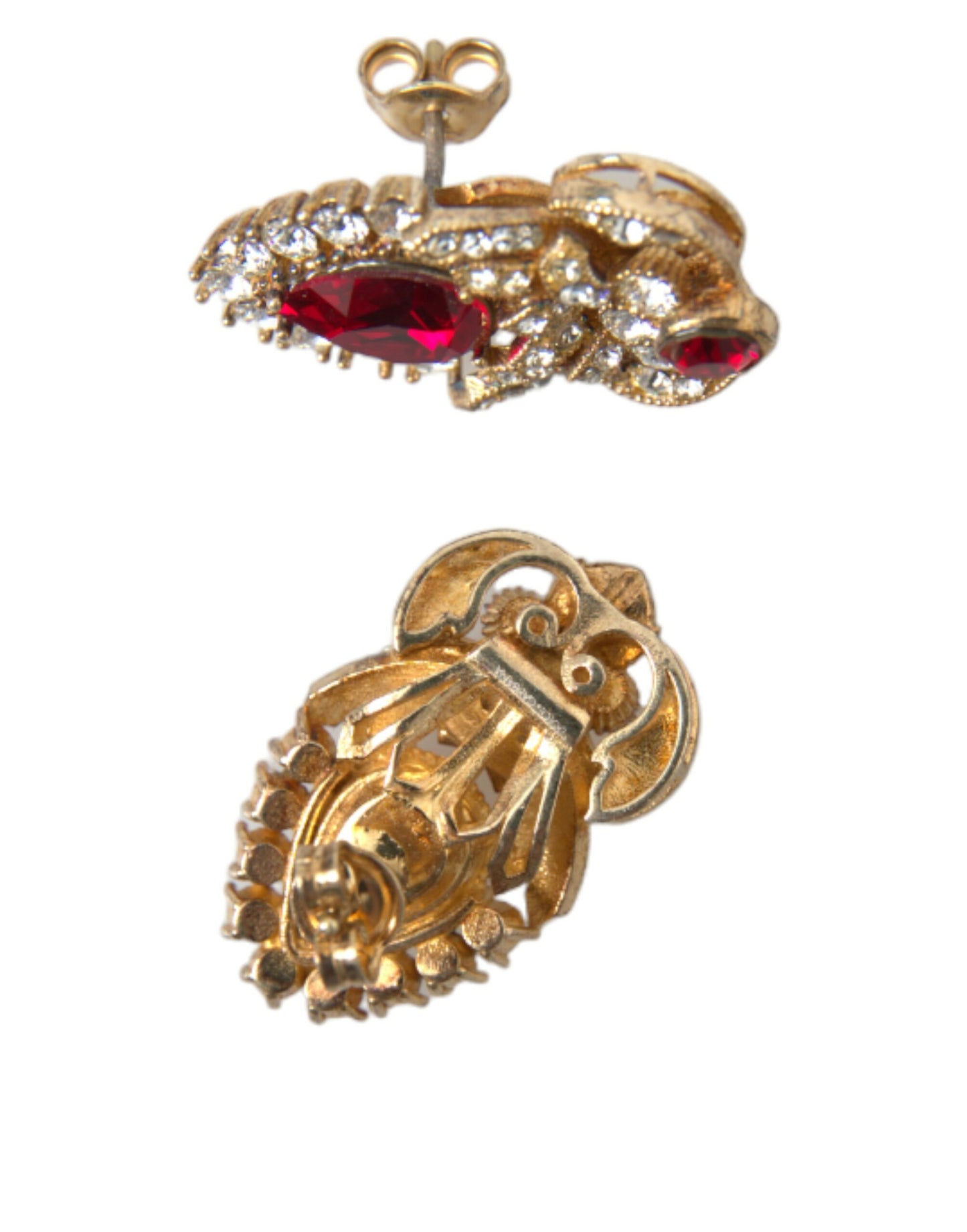 Dolce & Gabbana Sterling Silver Gold Plated Red Crystals Jewelry Earrings