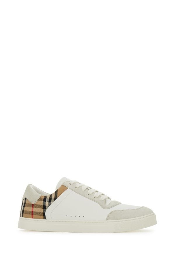 Burberry White Multicolor Calf Leather Sneakers