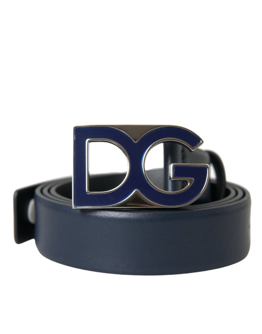 Dolce & Gabbana Blue Leather Metal Logo Buckle Belt Men