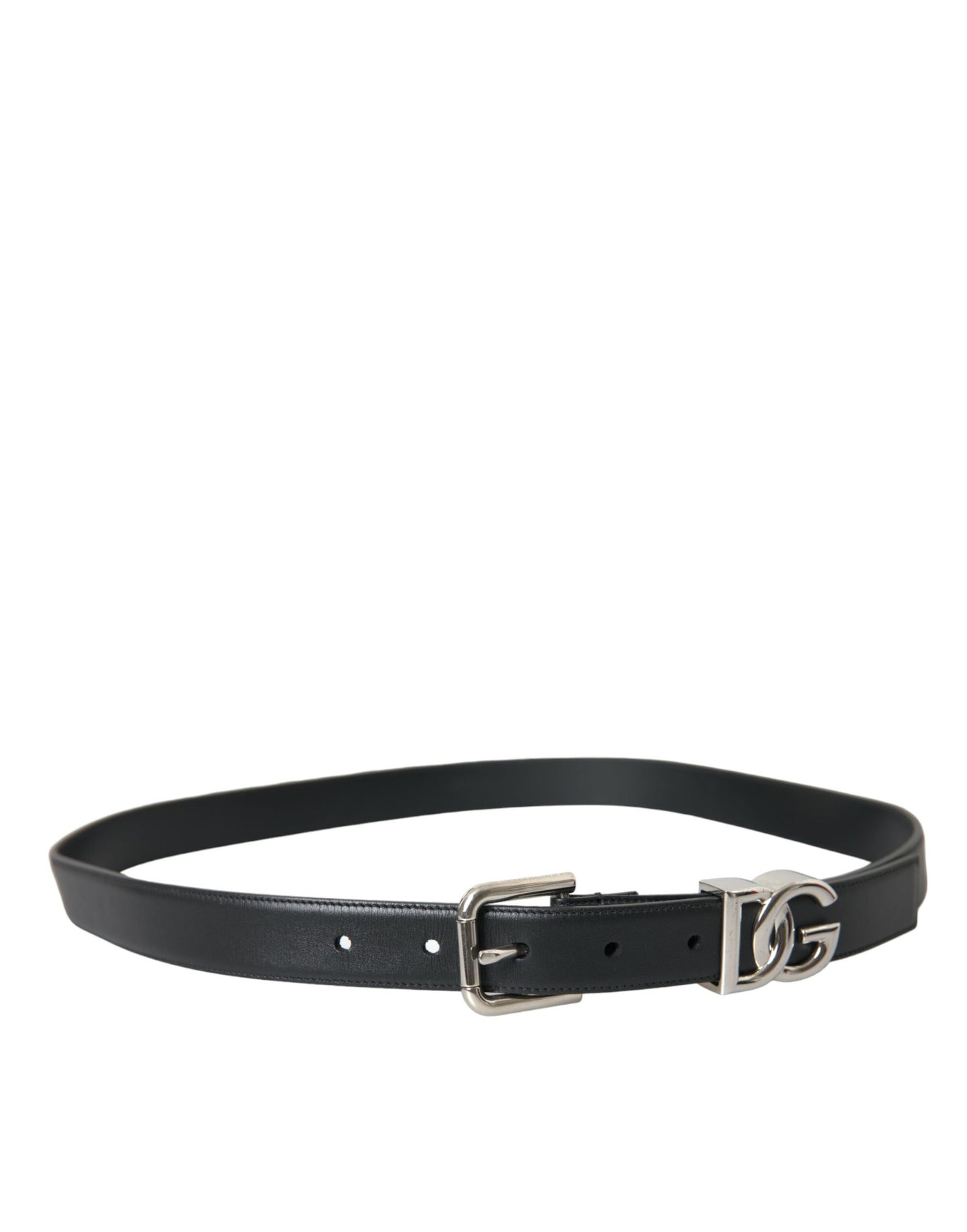 Dolce & Gabbana Black Leather Silver Metal Buckle Belt Men