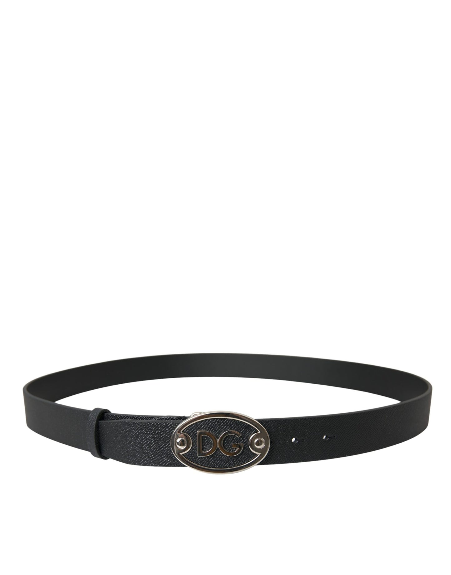 Dolce & Gabbana Black Leather Oval Logo Buckle Belt Men