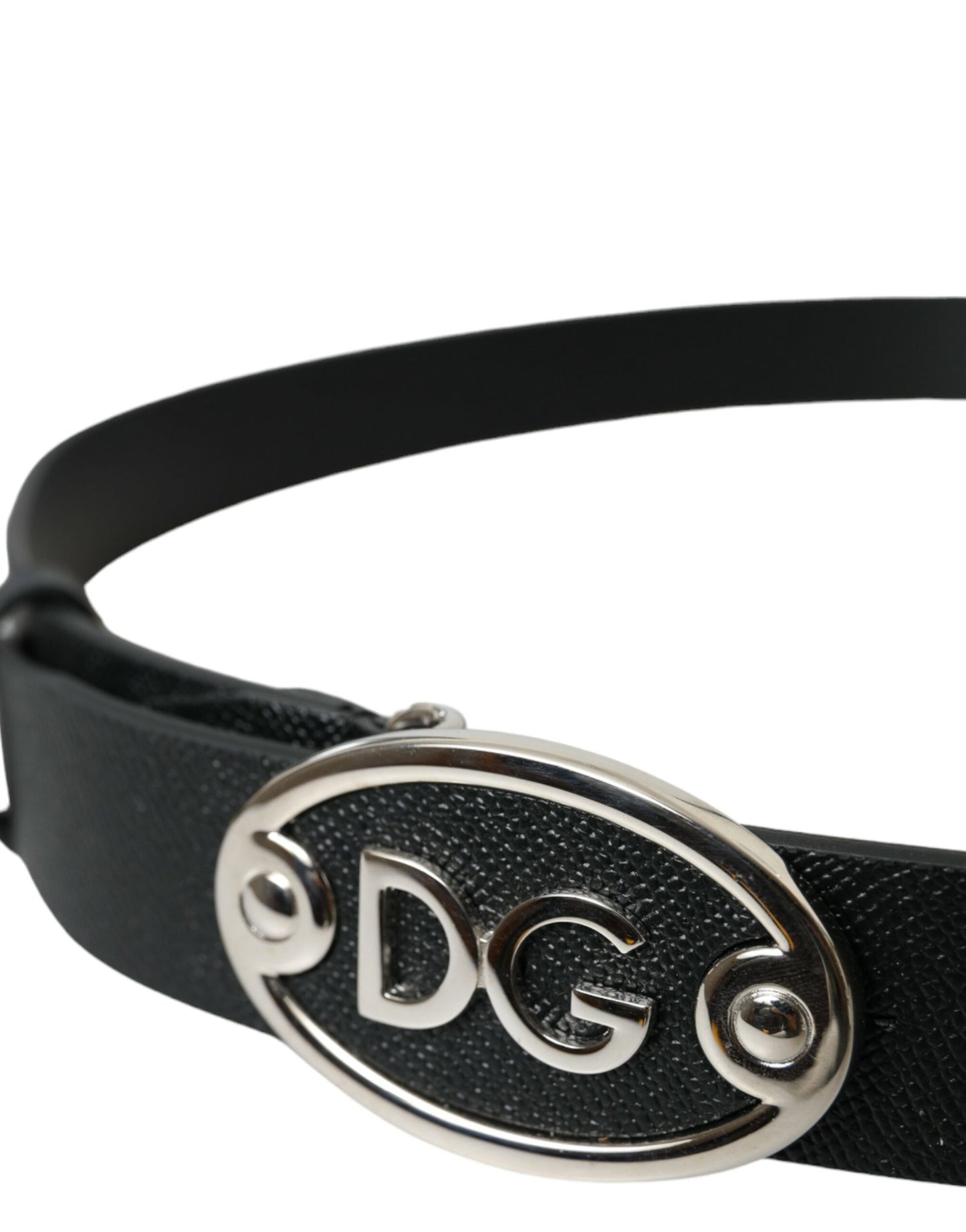 Dolce & Gabbana Black Leather Oval Logo Buckle Belt Men