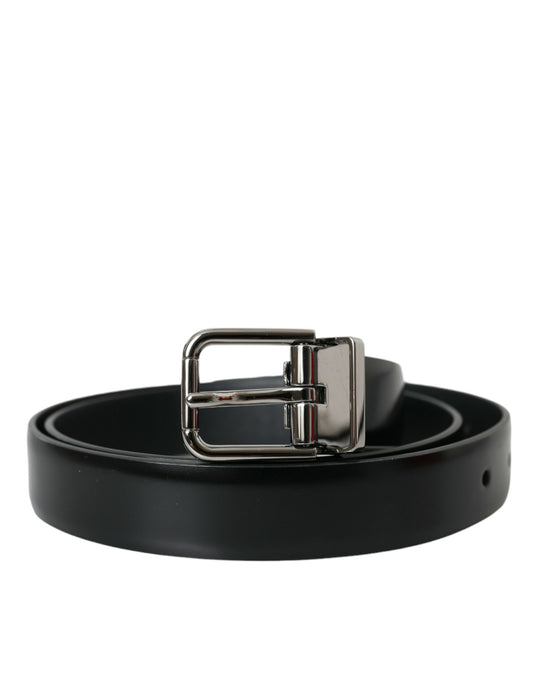 Dolce & Gabbana Black Leather Silver Metal Buckle Belt Men