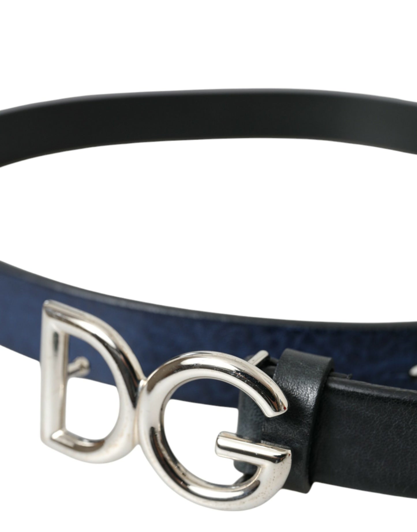 Dolce & Gabbana Blue Leather Silver Metal Logo Buckle Belt Men