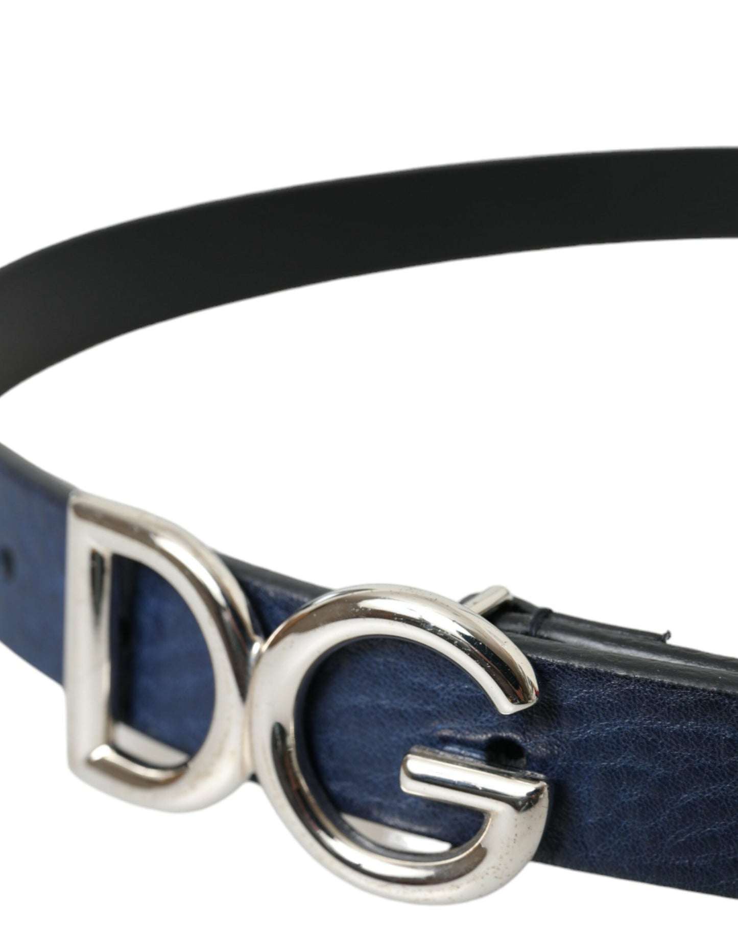 Dolce & Gabbana Blue Leather Silver Metal Logo Buckle Belt Men