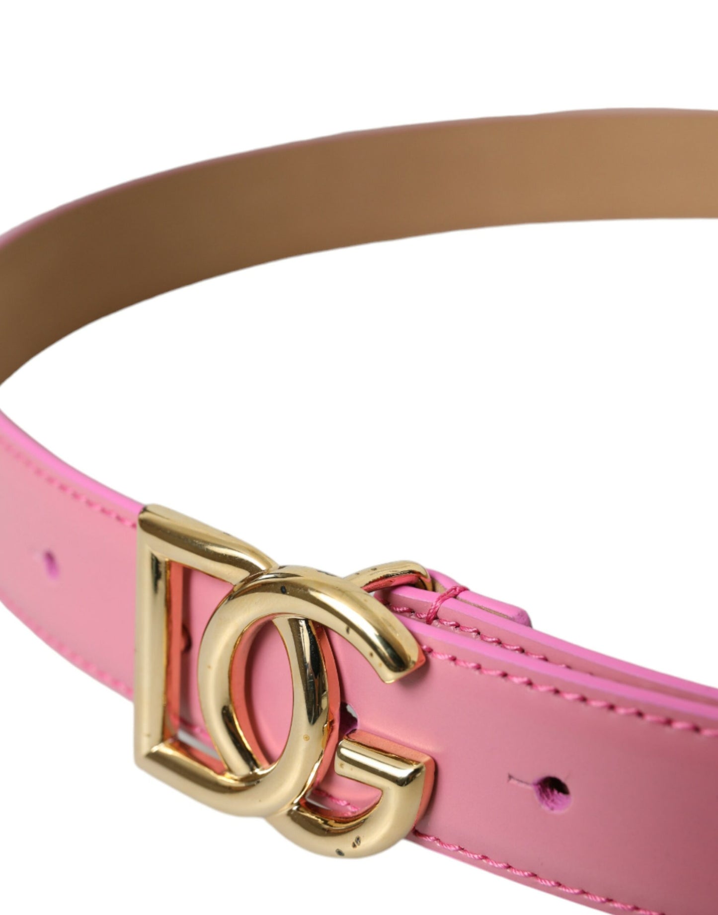 Dolce & Gabbana Pink Leather Gold Logo Metal Buckle Belt