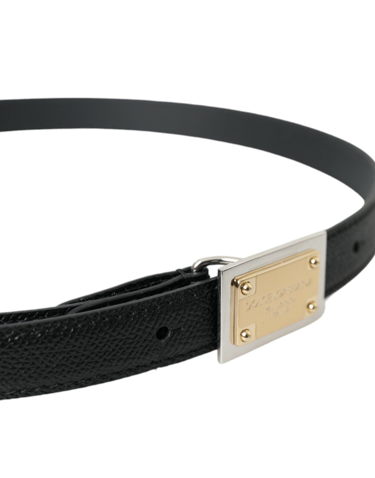 Dolce & Gabbana Black Leather Gold Square Metal Buckle Belt