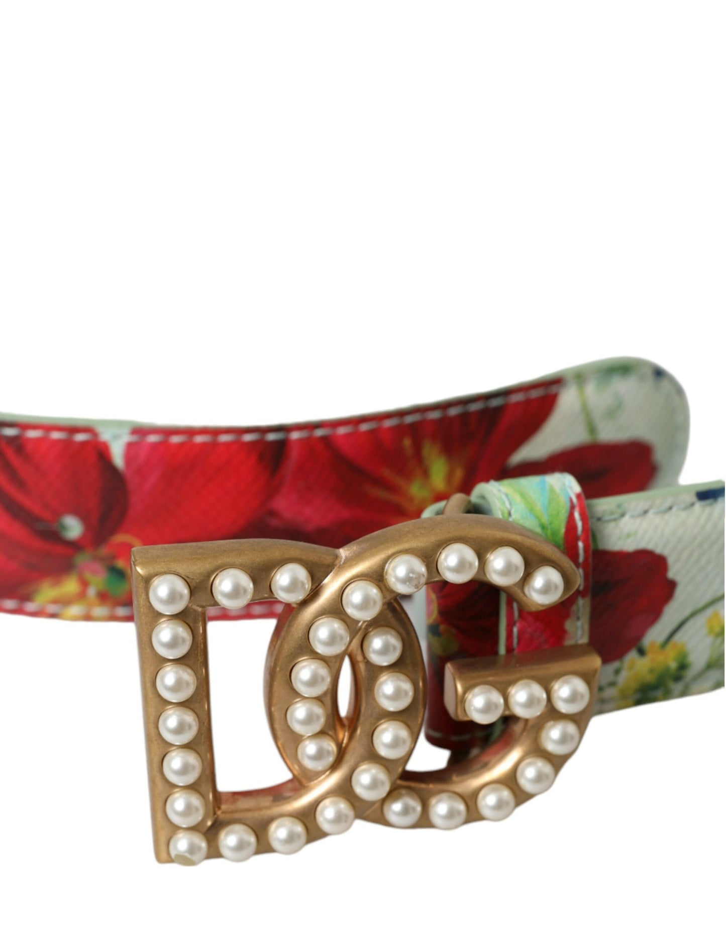 Dolce & Gabbana Multicolor Floral Leather Gold DG Logo Buckle Belt