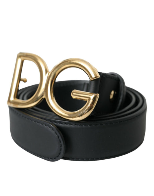 Dolce & Gabbana Black Leather Gold DG Logo Waist Buckle Belt