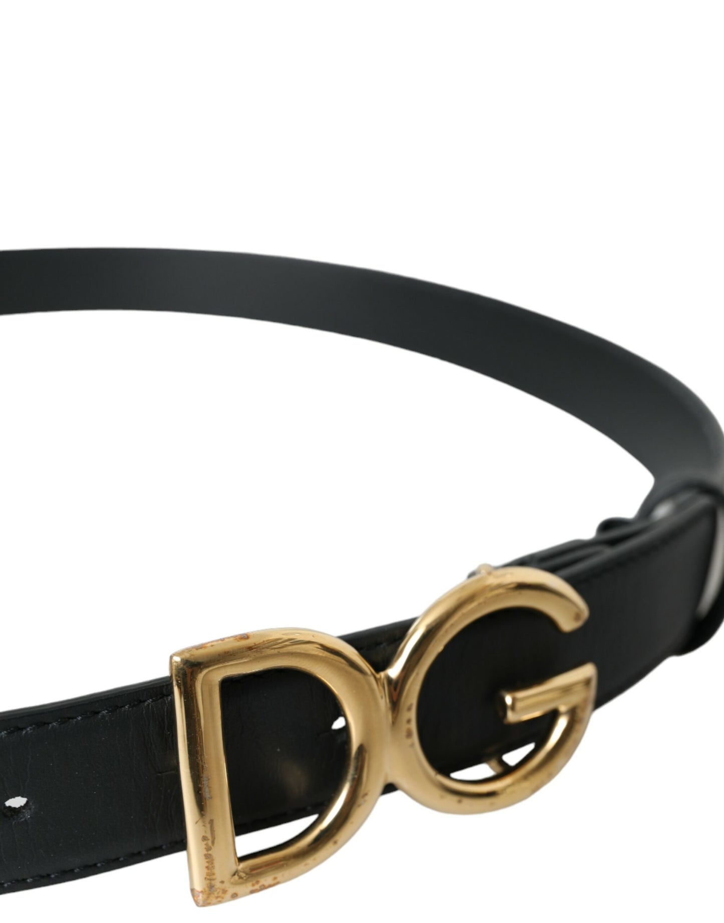 Dolce & Gabbana Black Leather Gold DG Logo Waist Buckle Belt