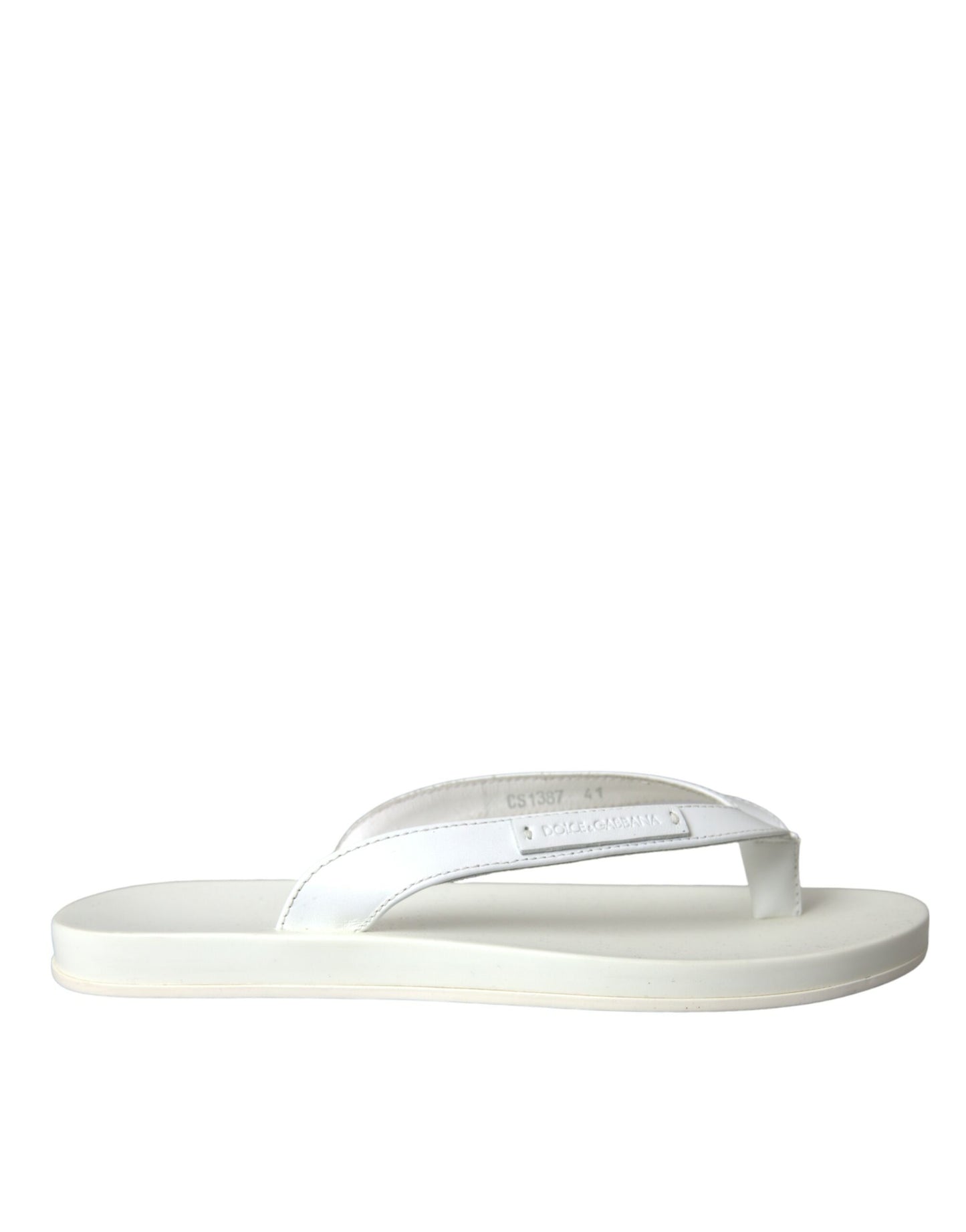 Dolce & Gabbana White Calfskin Leather Slip On Flip Flop Shoes