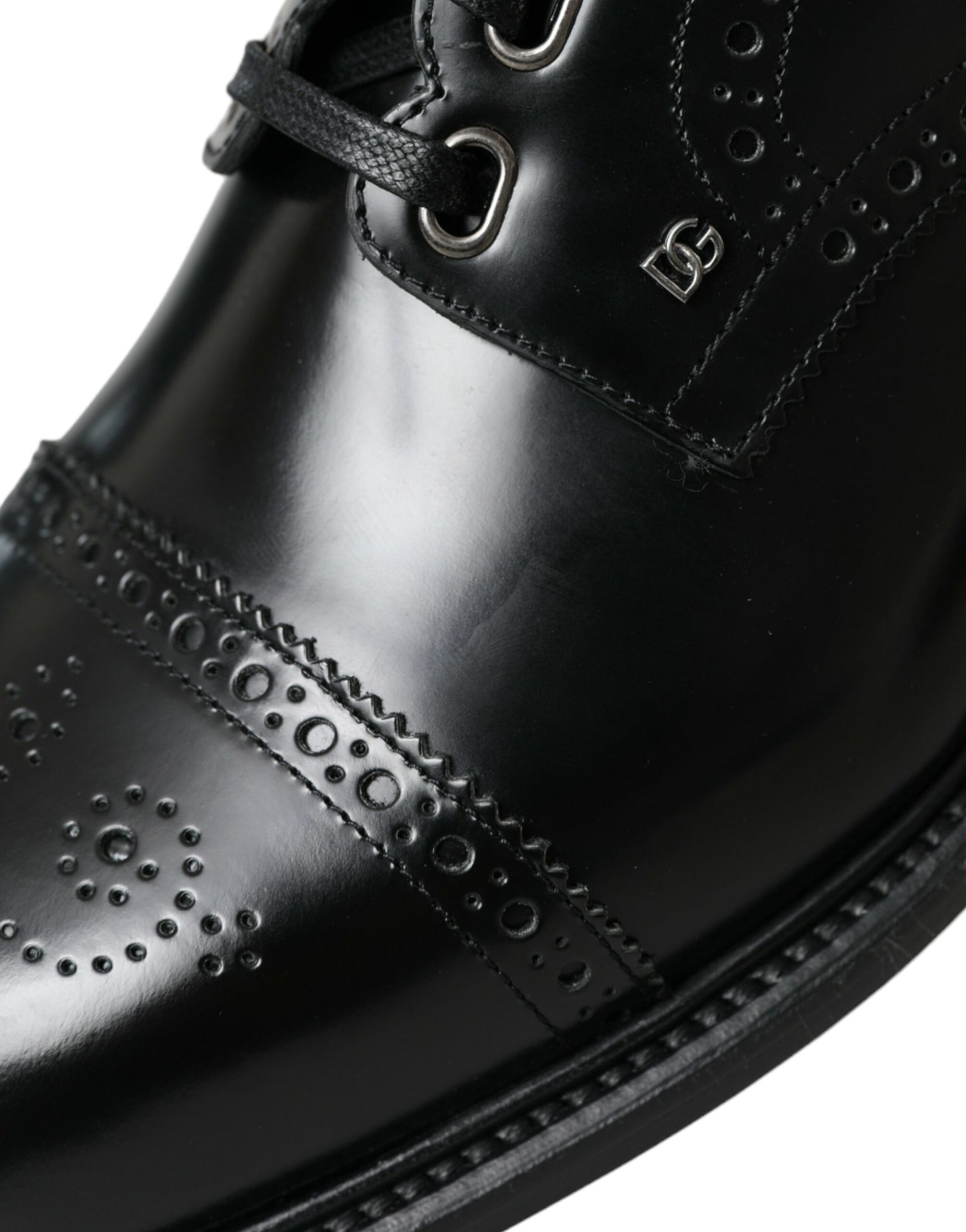 Dolce & Gabbana Black Leather Oxford Wingtip Derby Shoes