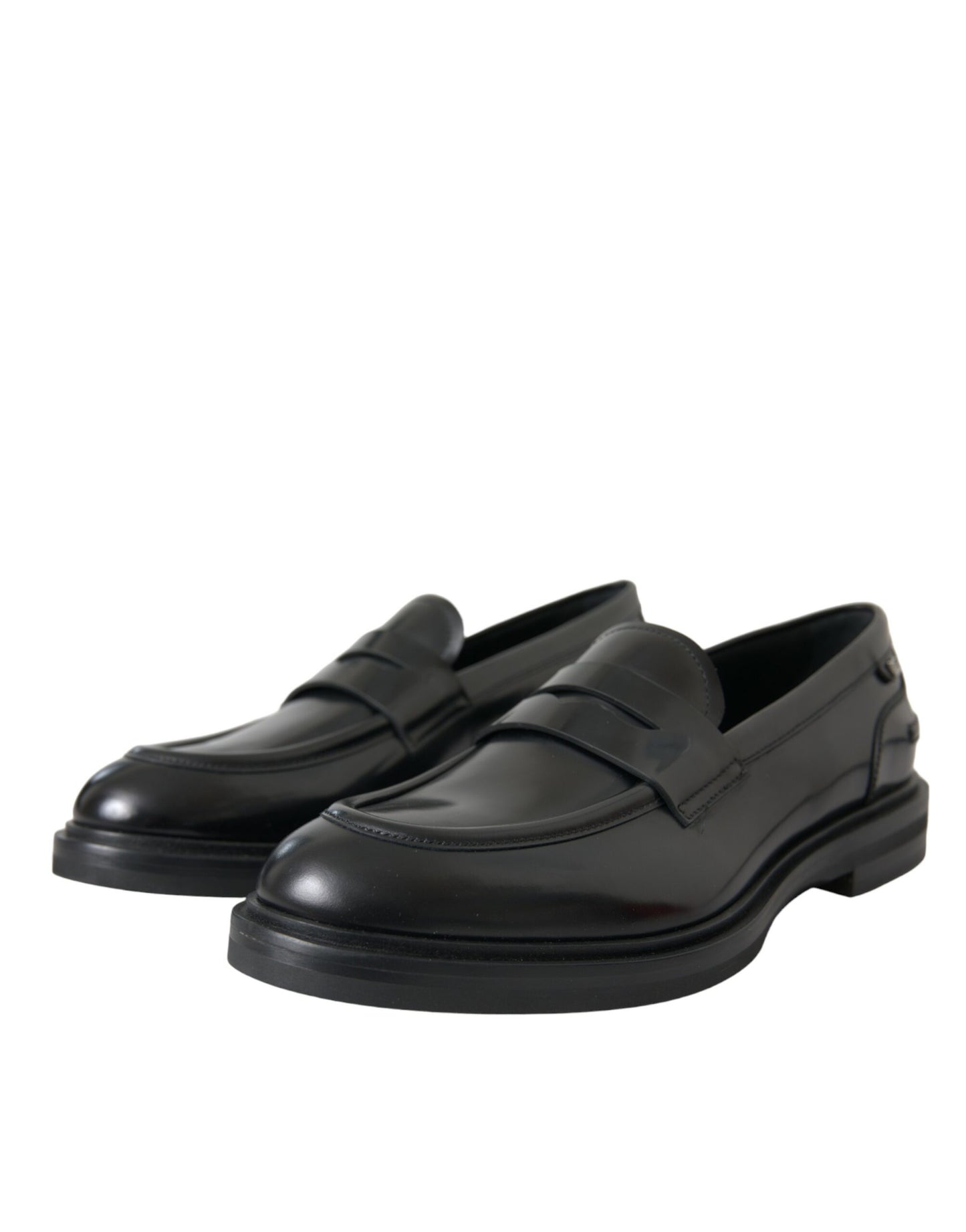 Dolce & Gabbana Black Leather Flat Slip On Loafers Shoes