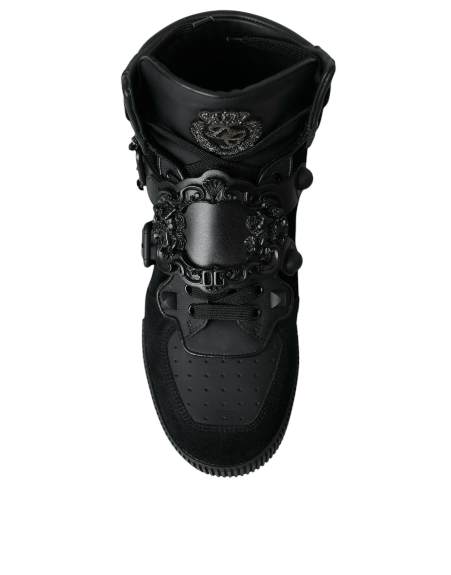 Dolce & Gabbana Black Logo Leather Miami High Top Sneakers Shoes