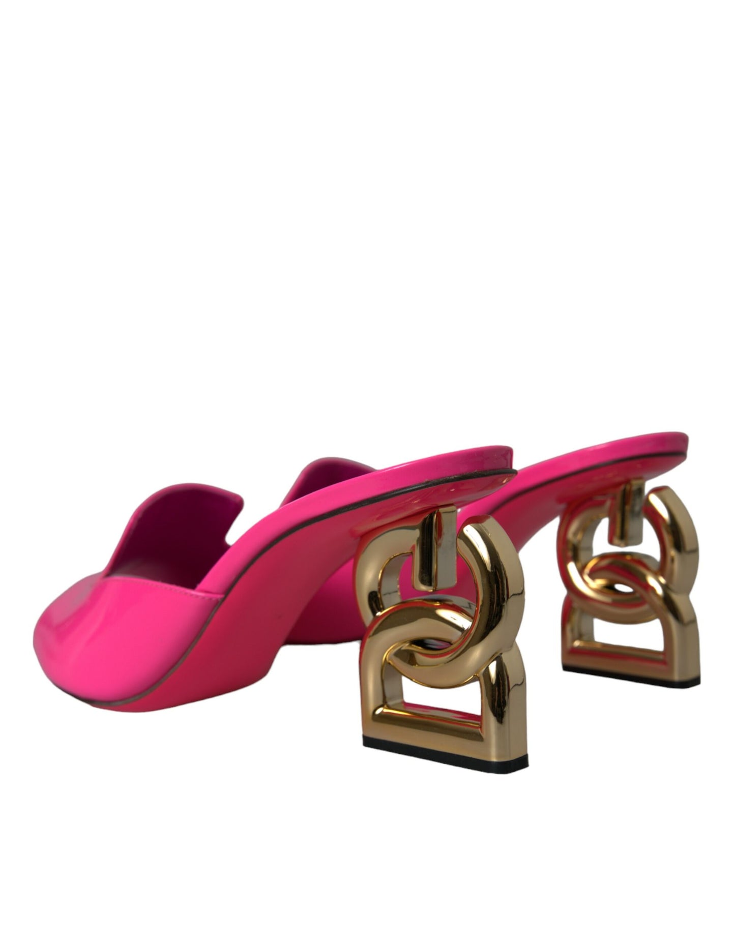 Dolce & Gabbana Neon Pink Leather Logo Heels Sandals Shoes