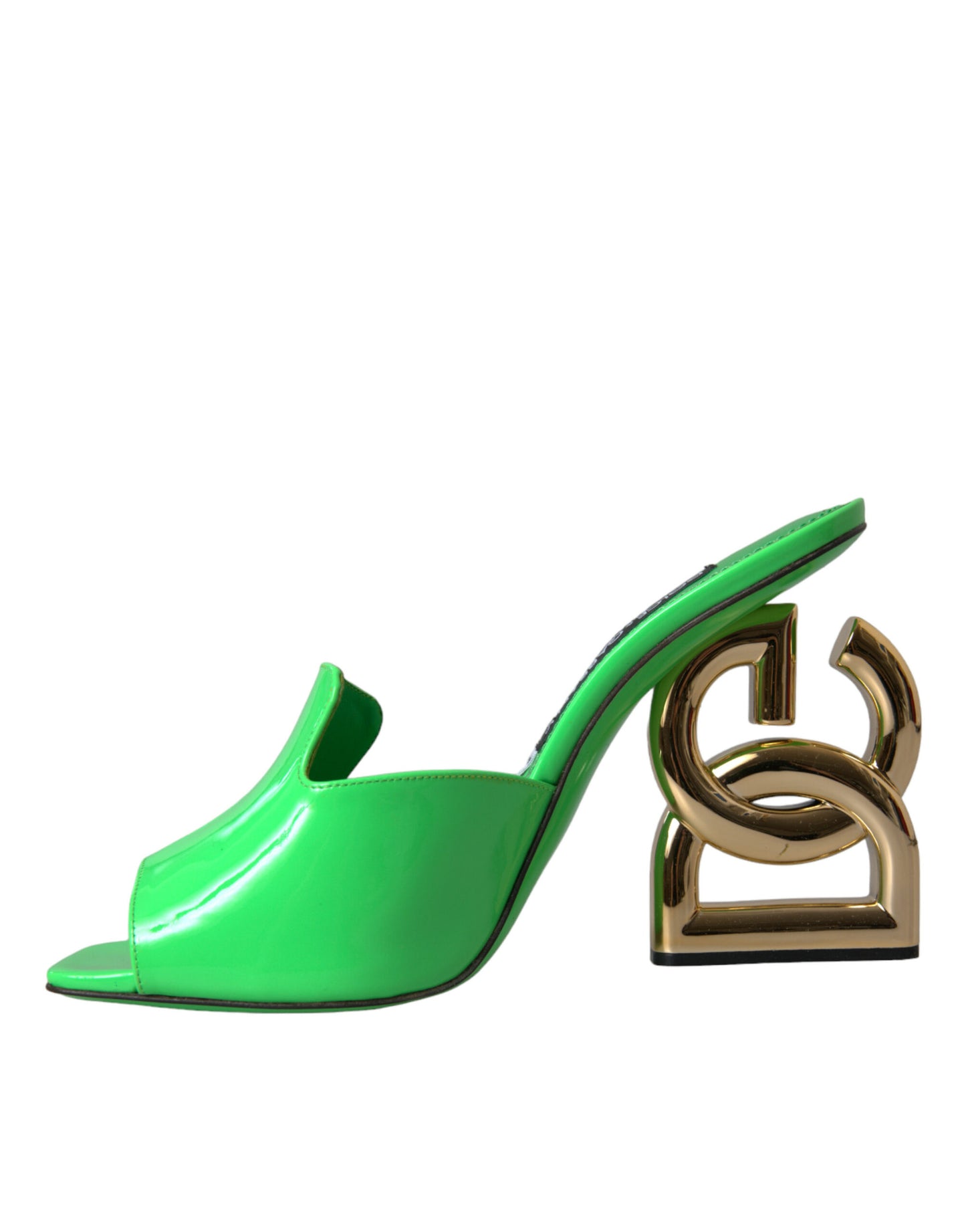 Dolce & Gabbana Neon Green Leather Logo Heels Sandals Shoes