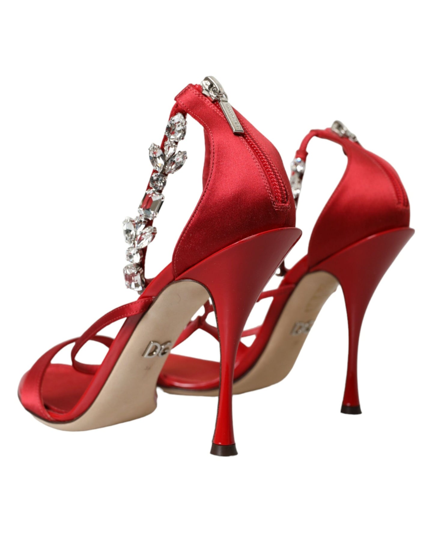 Dolce & Gabbana Keira Red Satin Crystals Sandals Heels Shoes