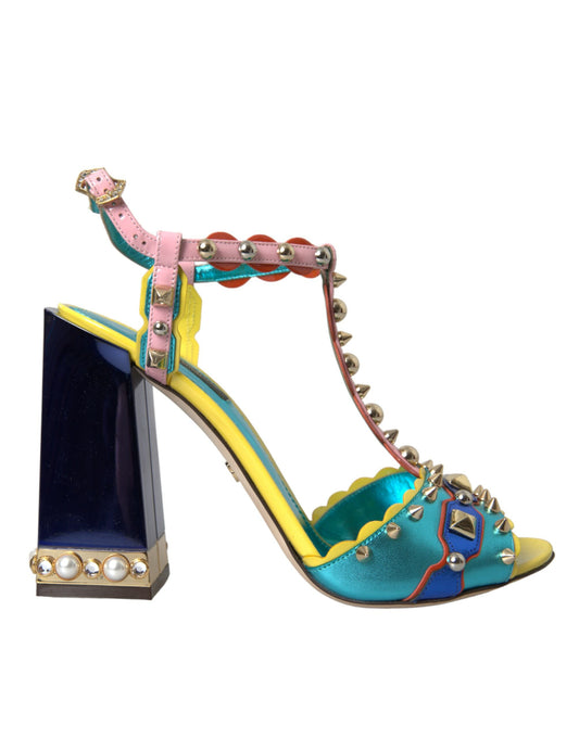 Dolce & Gabbana Multicolor Studded Leather Sandals Shoes