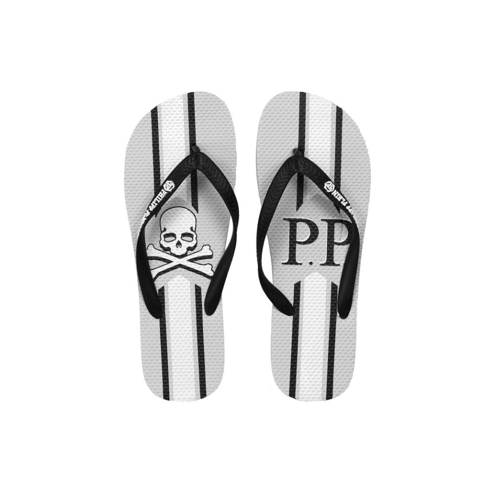 Philipp Plein Chic Gray Logo Print Flip Flops