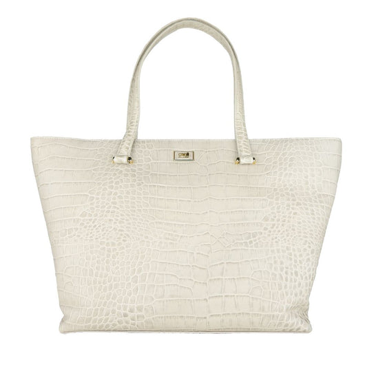 Cavalli Class Chic White Calfskin Leather Handbag