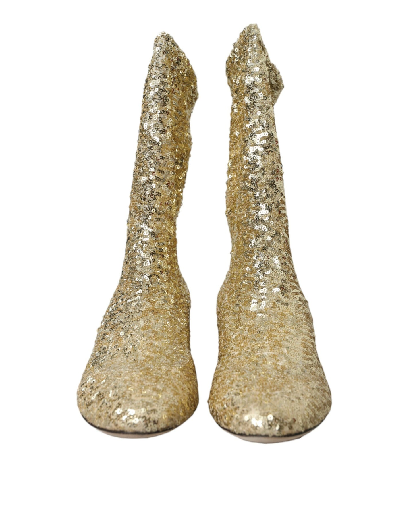 Dolce & Gabbana Gold Sequined Short Boots Stretch Shoes