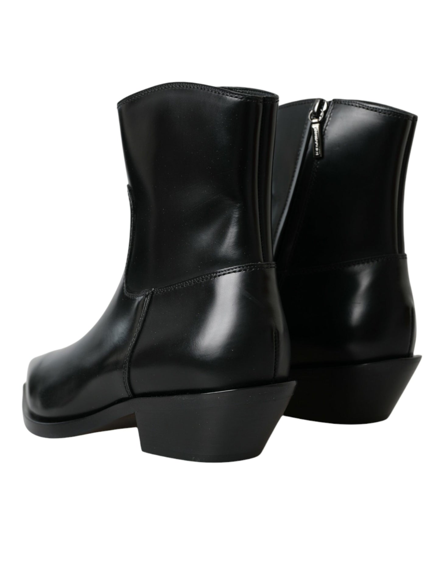 Dolce & Gabbana Black Leather Mid Calf Flats Boots Shoes