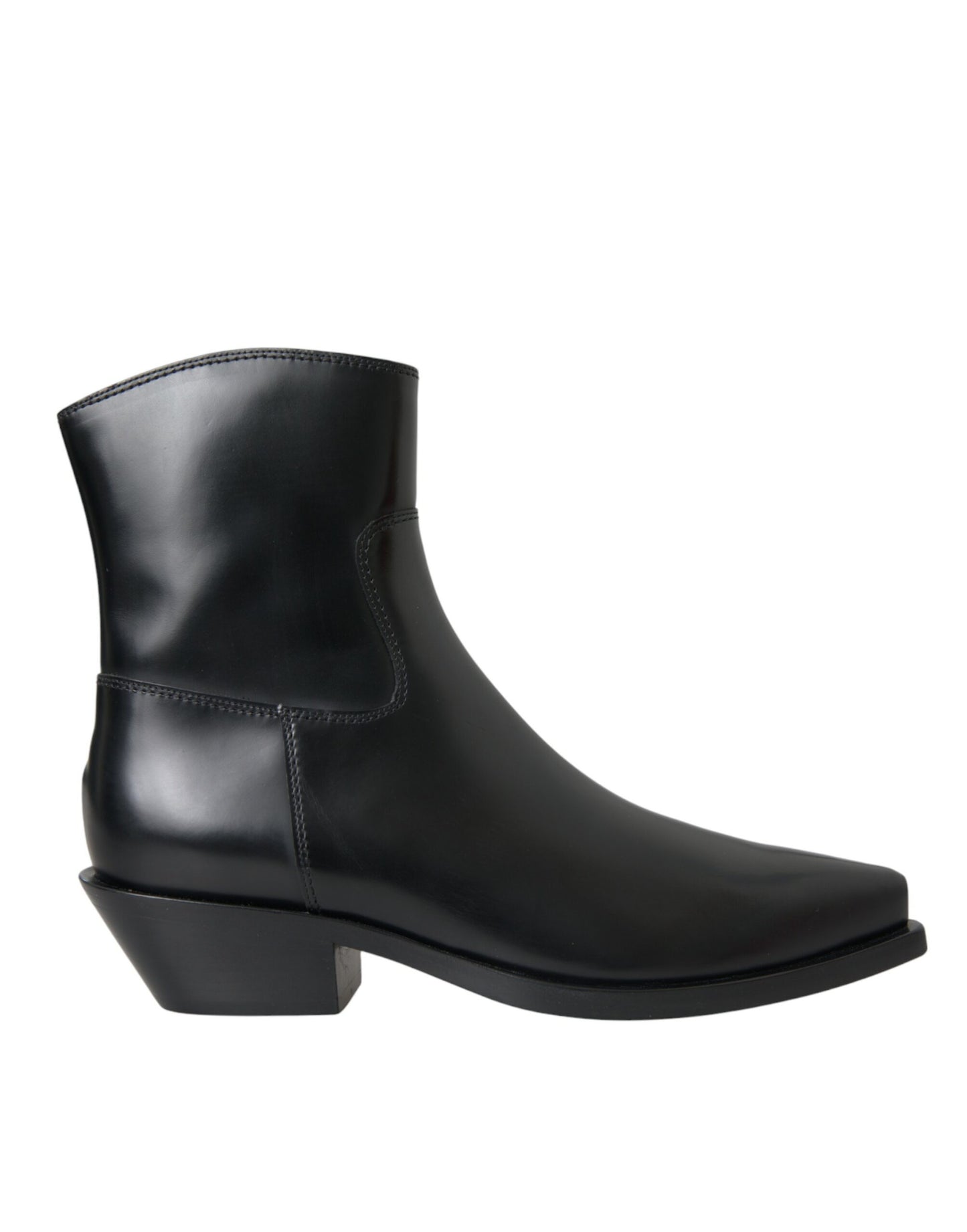 Dolce & Gabbana Black Leather Mid Calf Flats Boots Shoes