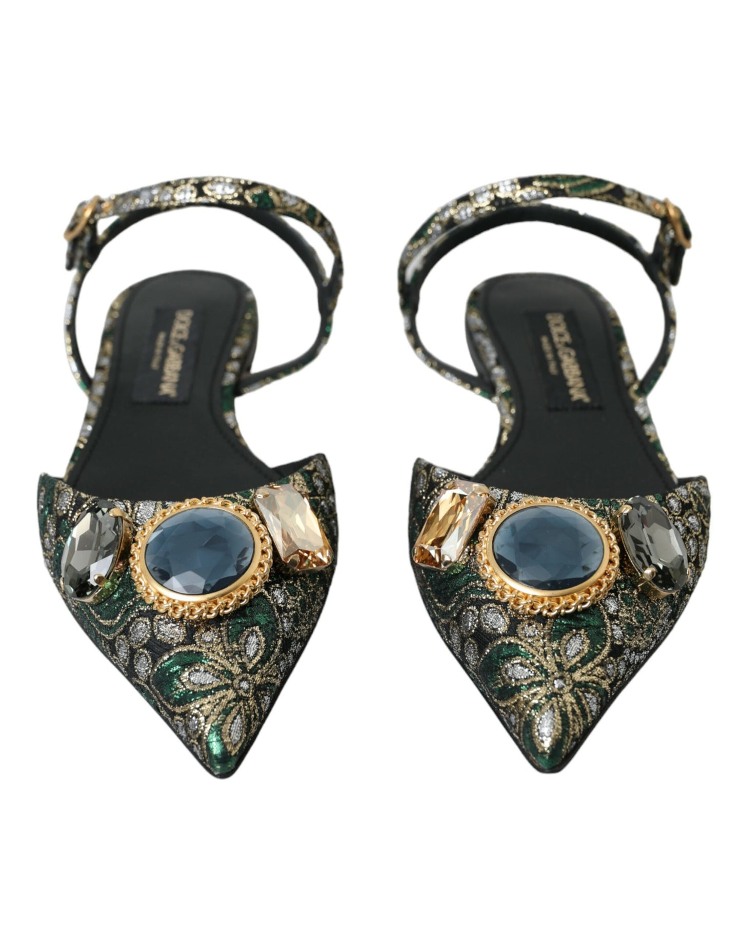 Dolce & Gabbana Multicolor Jacquard Crystal Slingback Sandals Shoes