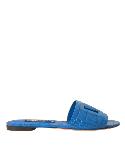 Dolce & Gabbana Cobalt Blue Leather Cut Out Logo Sandals Shoes