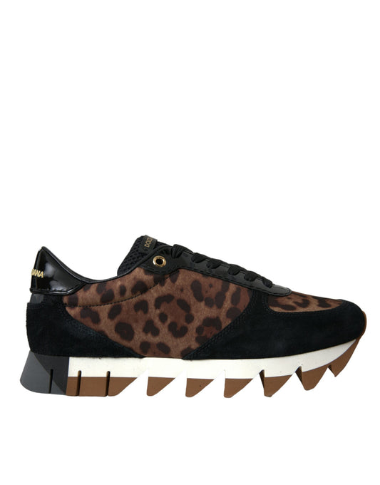 Dolce & Gabbana Black Brown Leopard Low Top Leather Sneaker Shoes