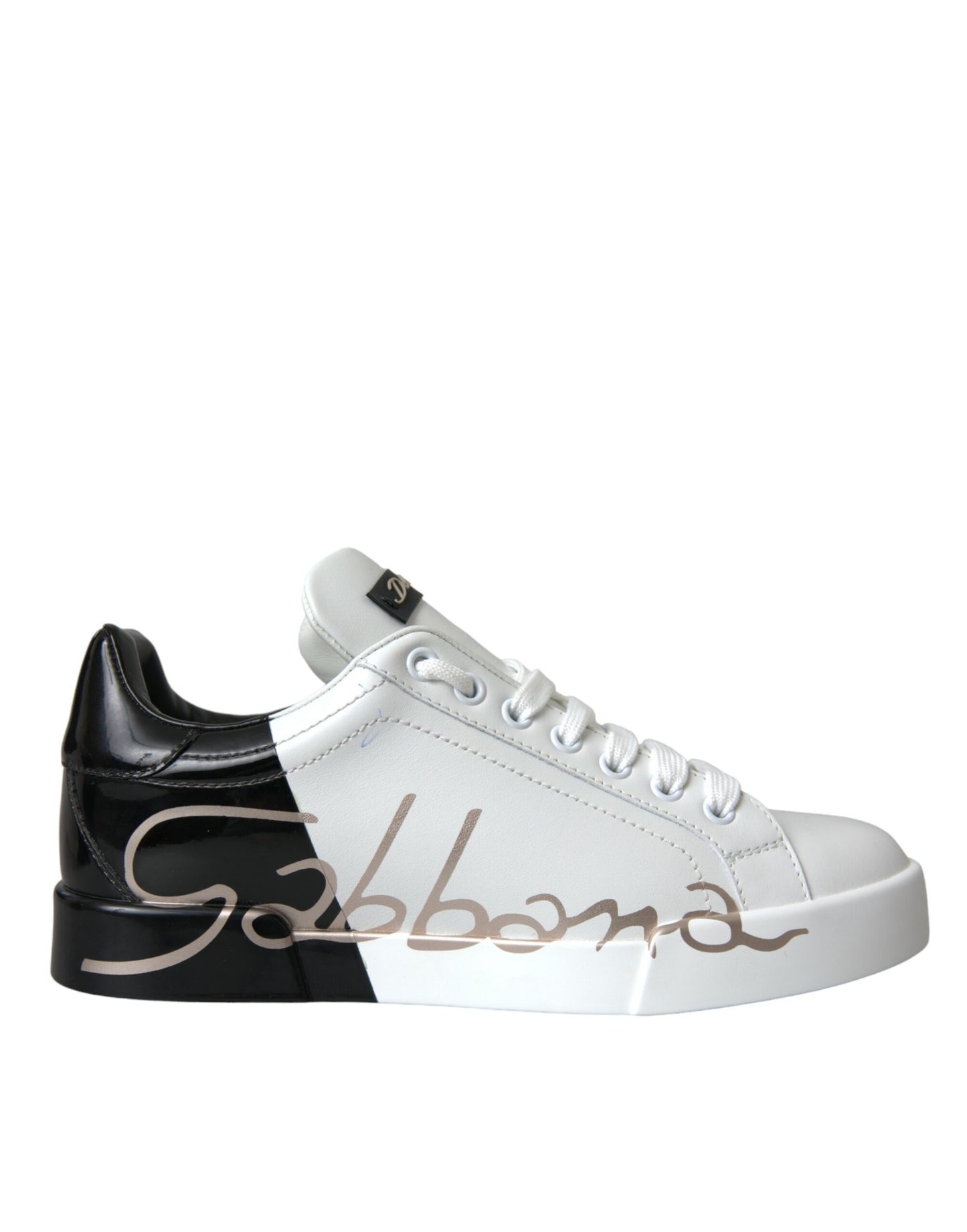 Dolce & Gabbana White Black Portofino Low Top Leather Sneakers Shoes