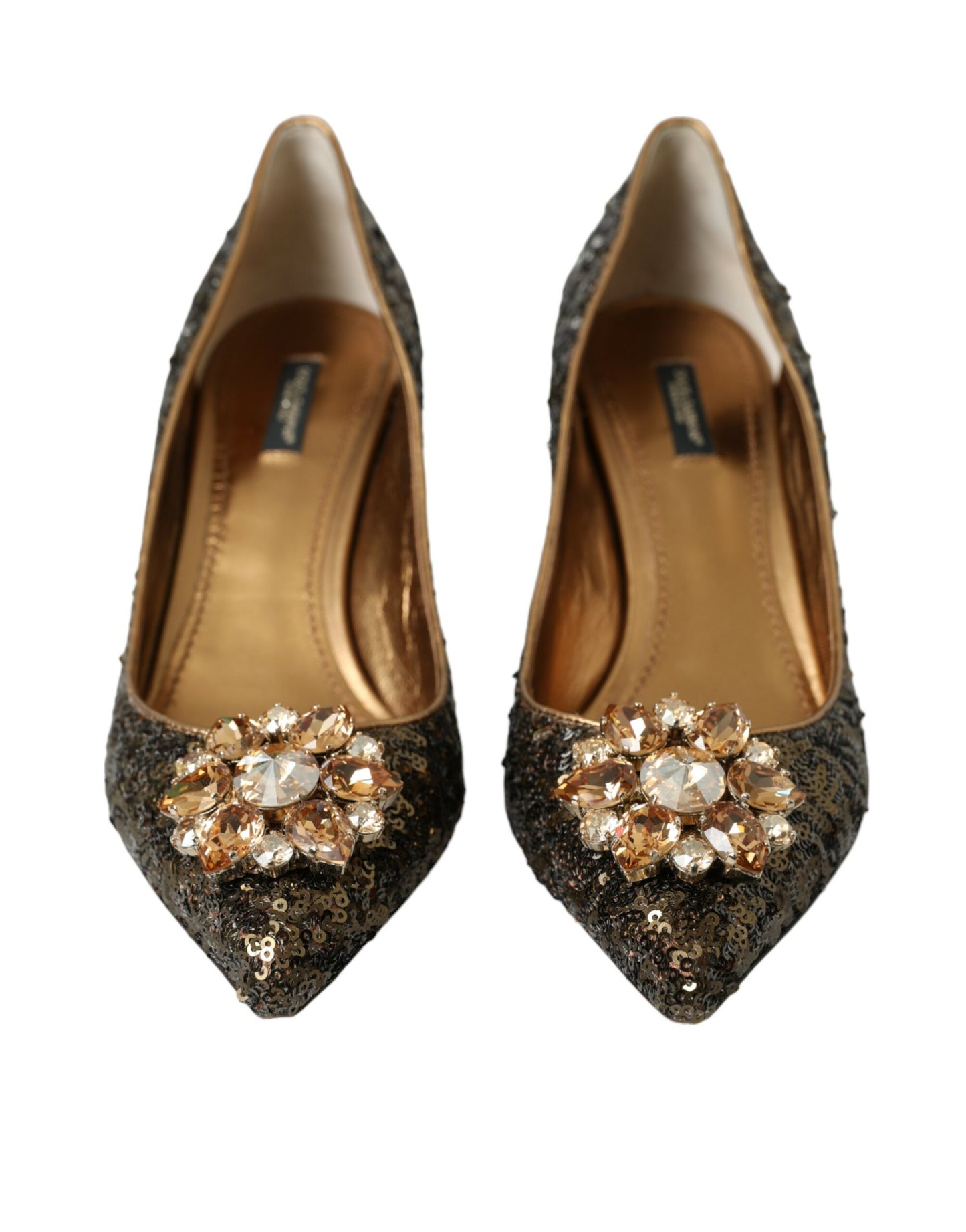 Dolce & Gabbana Gold Sequin Crystals Bellucci Heels Pumps Shoes