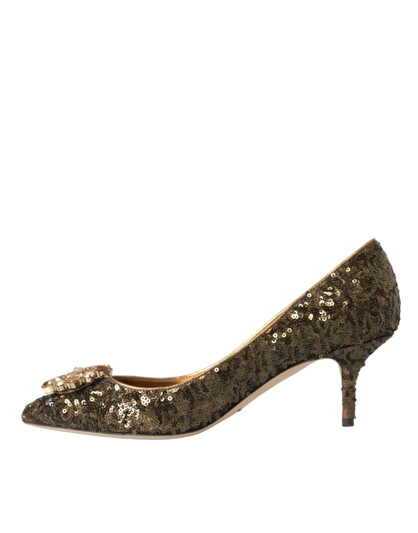 Dolce & Gabbana Gold Sequin Crystals Bellucci Heels Pumps Shoes