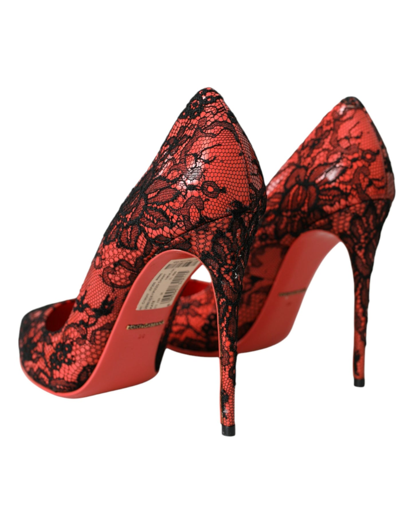 Dolce & Gabbana Orange Black Lace Leather Heels Pumps Shoes