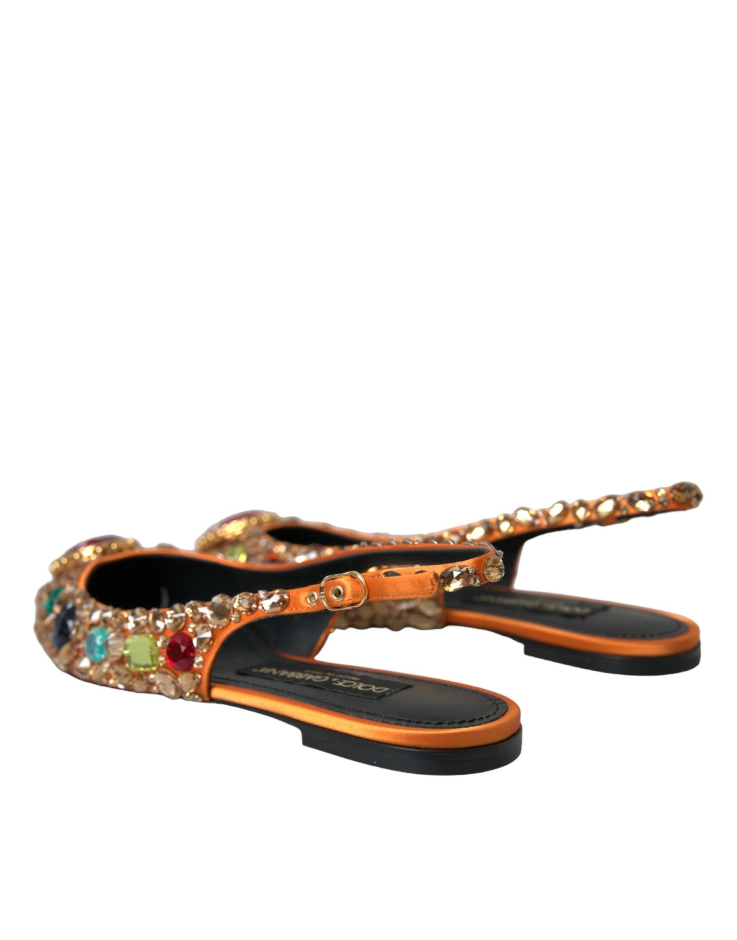 Dolce & Gabbana Orange Satin Crystals Flats Sandals Shoes