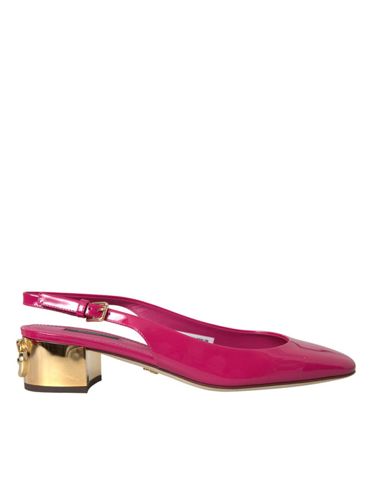 Dolce & Gabbana Pink Embellished Leather Slingback Shoes