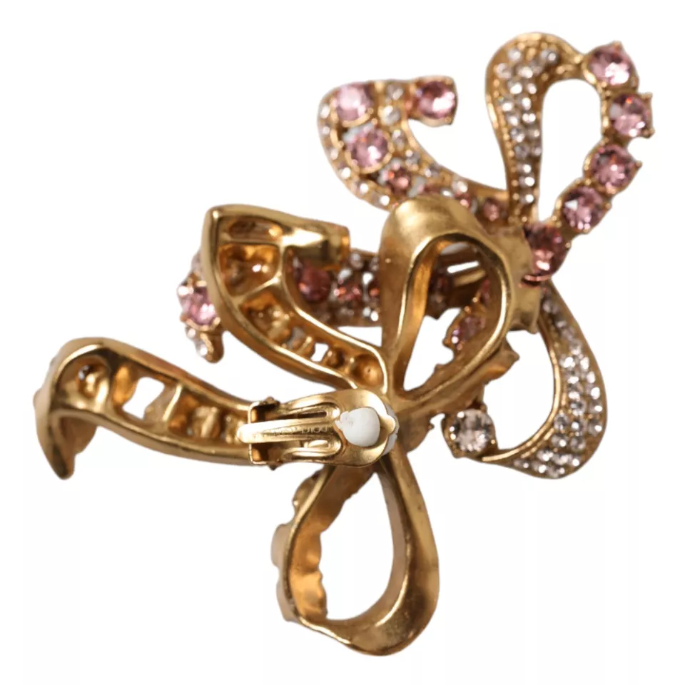 Dolce & Gabbana Gold Brass Pink Clear Crystal Bow Fiocchi Christmas